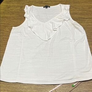 3/$10-Cable & Gauge White Ruffle V-Neck Blouse